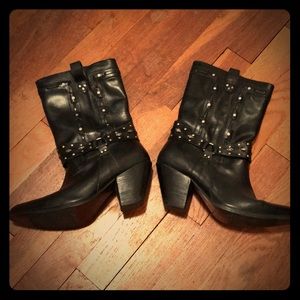 Cowboy Boots Black Leather Studded